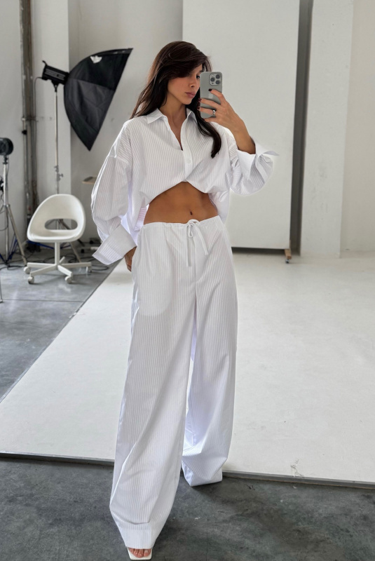 Брюки на узком поясе из хлопка WHITE Брюки на узком поясе из хлопка WHITE