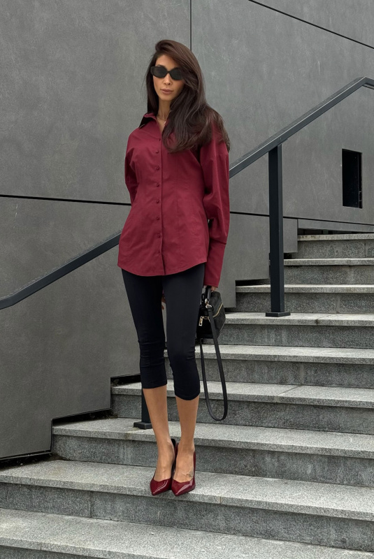 Рубашка приталенная (бордовая)