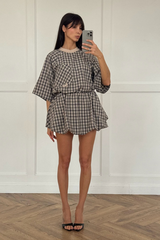 Юбка-баллон в клетку (сине-коричневая)