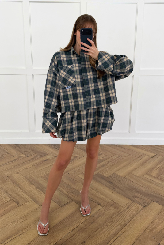 Юбка-баллон в клетку (сине-зеленая)