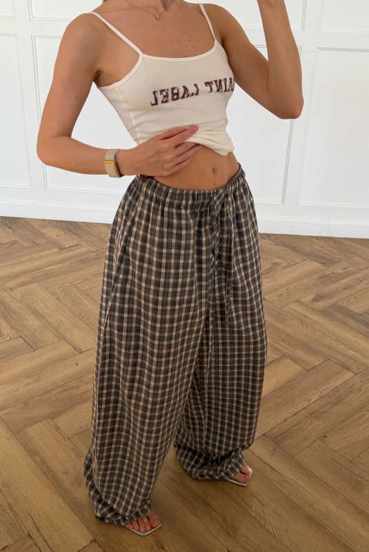 Брюки «бананы» в клетку (сине-коричневые)