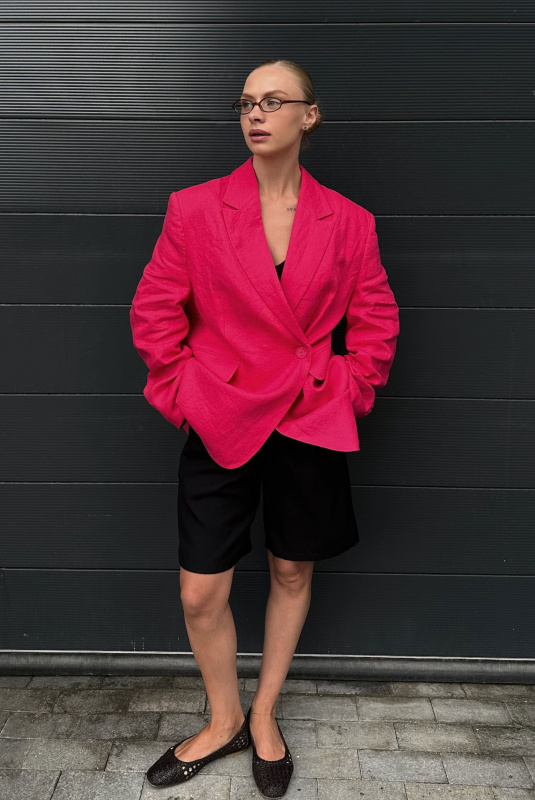 Пиджак объемный изо льна PINK