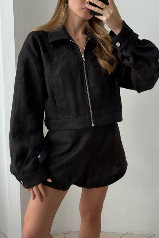 Шорты на высокой посадке изо льна BLACK Шорты на высокой посадке изо льна BLACK