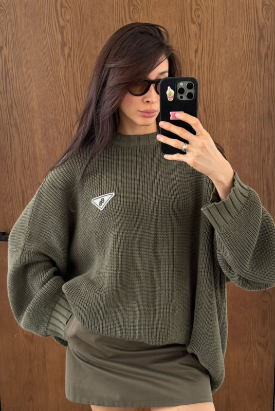 Джемпер объемный вязаный KHAKI