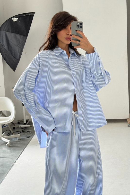 Брюки на узком поясе из хлопка LIGHT BLUE