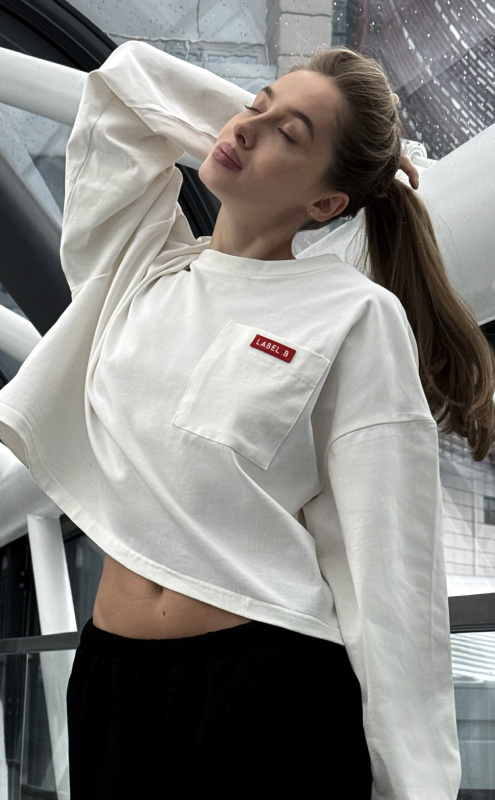 Лонгслив укороченный с карманом WHITE/RED