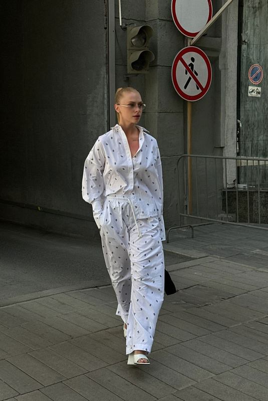 Рубашка объемная из хлопка с паттерном WHITE